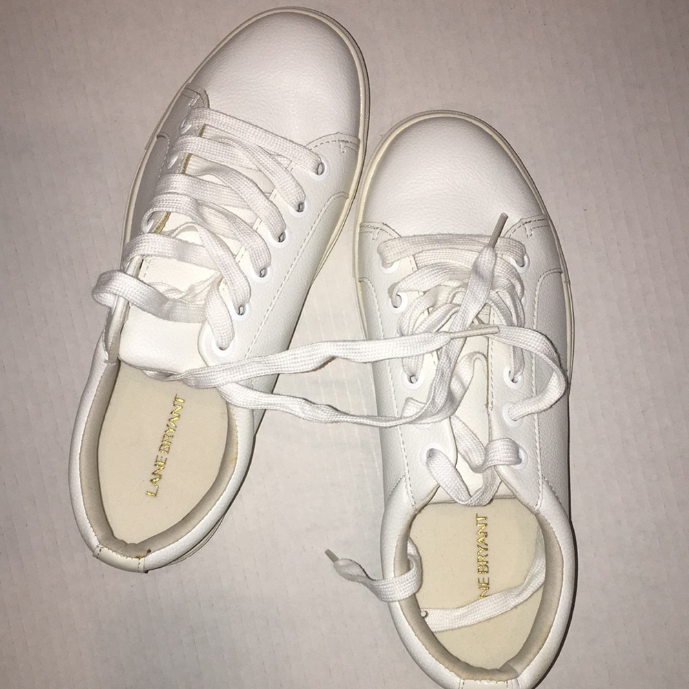 Lane Bryant White Faux Leather Low-Top Sneakers | Size 10W